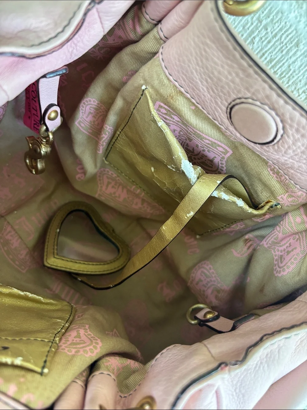 Juicy Couture Leather Vintage Soft Pink Shoulder Handbag with Gold Chain Details